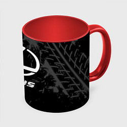 Кружка 3D Lexus speed на темном фоне со следами шин, цвет: 3D-белый + красный