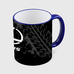 Кружка 3D Lexus speed на темном фоне со следами шин, цвет: 3D-синий кант