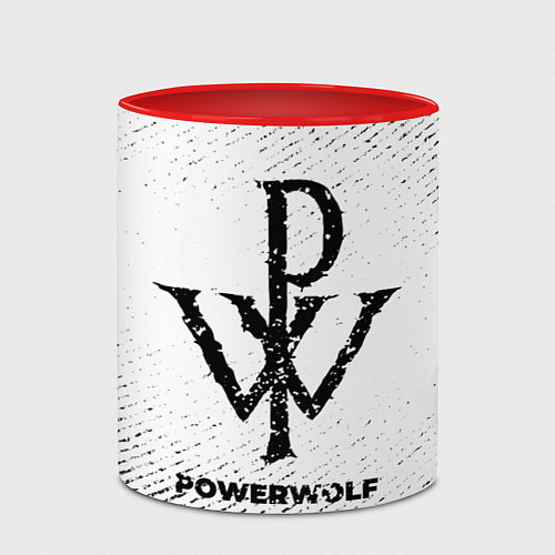 Кружка цветная Powerwolf с потертостями на светлом фоне / 3D-Белый + красный – фото 2