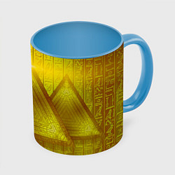 Кружка 3D Золотые пирамиды и треугольники, цвет: 3D-белый + небесно-голубой