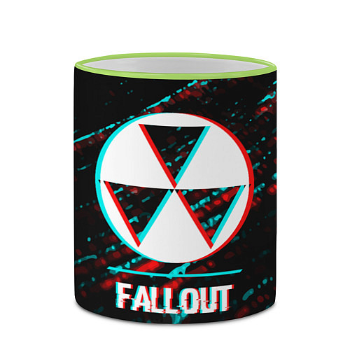 Кружка цветная Fallout в стиле glitch и баги графики на темном фо / 3D-Светло-зеленый кант – фото 2