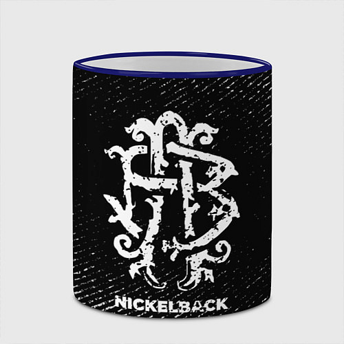Кружка цветная Nickelback с потертостями на темном фоне / 3D-Синий кант – фото 2