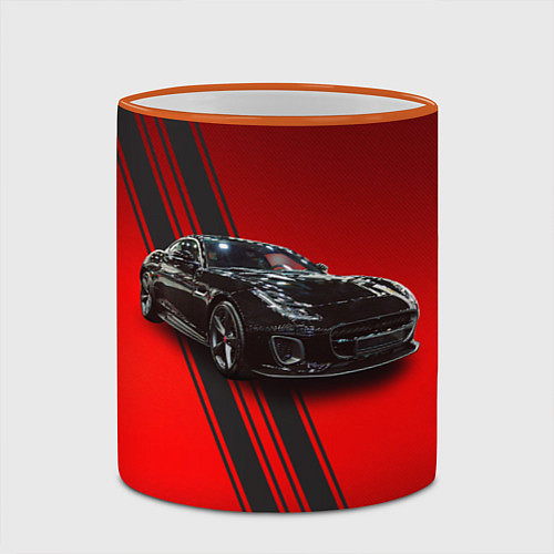 Кружка цветная Английский спортивный автомобиль Jaguar / 3D-Оранжевый кант – фото 2