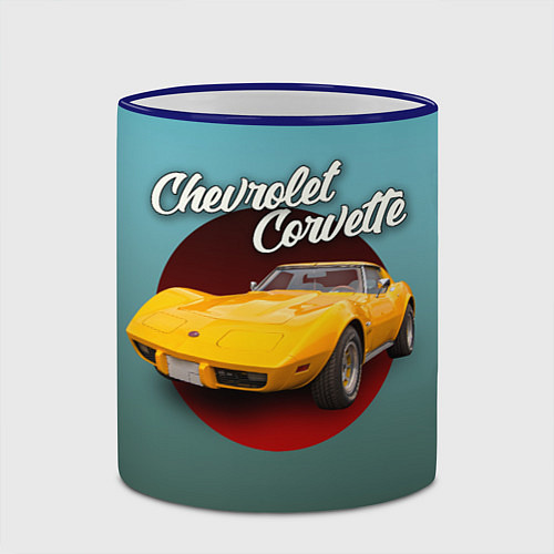 Кружка цветная Классический спорткар Chevrolet Corvette Stingray / 3D-Синий кант – фото 2
