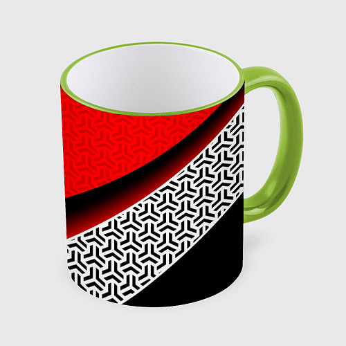 Кружка цветная Геометрическая униформа - красная / 3D-Светло-зеленый кант – фото 1