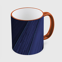 Кружка 3D Синие и тёмные полосы, цвет: 3D-оранжевый кант