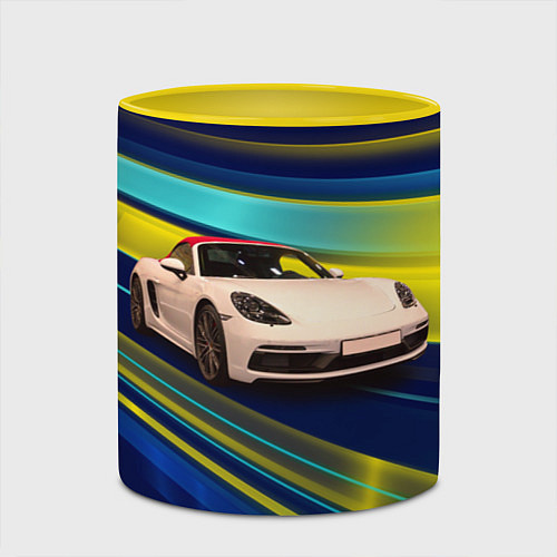 Кружка цветная Спортивная немецкая машина Porsche 911 / 3D-Белый + желтый – фото 2
