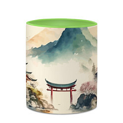 Кружка 3D Японский пейзаж - акварель, цвет: 3D-белый + светло-зеленый — фото 2
