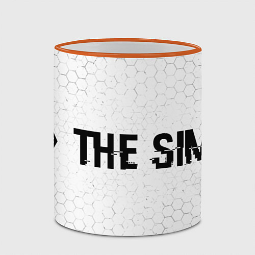 Кружка цветная The Sims glitch на светлом фоне: надпись и символ / 3D-Оранжевый кант – фото 2