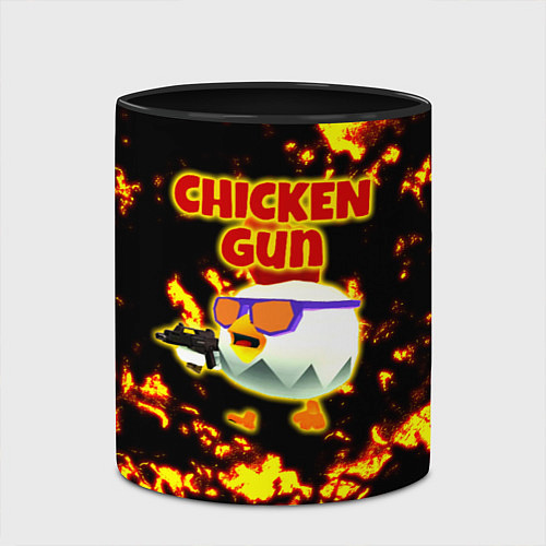 Кружка цветная Chicken Gun на фоне огня / 3D-Белый + черный – фото 2