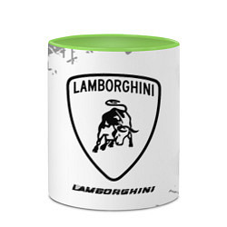 Кружка 3D Lamborghini speed на светлом фоне со следами шин, цвет: 3D-белый + светло-зеленый — фото 2