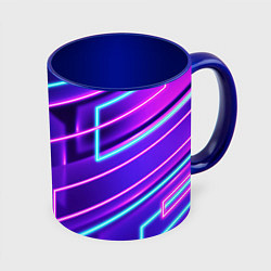 Кружка 3D Светящиеся разноцветные полосы, цвет: 3D-белый + синий