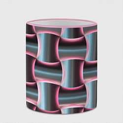 Кружка 3D Множество полурозовых изогнутых четырёхугольников, цвет: 3D-розовый кант — фото 2