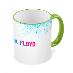 Кружка 3D Pink Floyd neon gradient style: надпись и символ, цвет: 3D-светло-зеленый кант