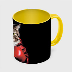 Кружка 3D Cat boxing, цвет: 3D-белый + желтый