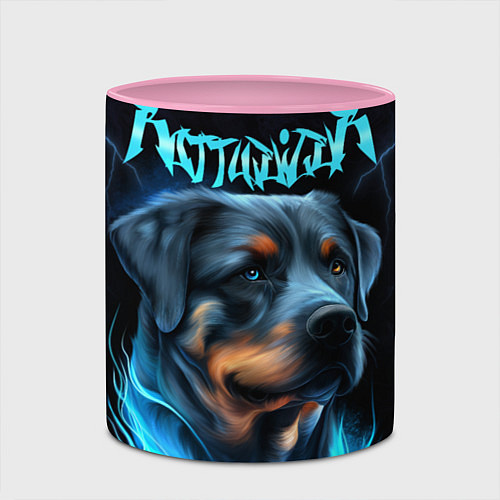 Кружка цветная Rottweiler and lightnings / 3D-Белый + розовый – фото 2