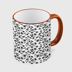 Кружка 3D Море глаз на белом фоне, цвет: 3D-оранжевый кант