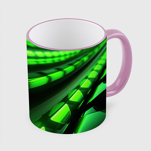 Кружка цветная Green neon abstract / 3D-Розовый кант – фото 1