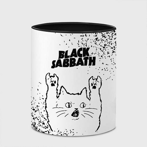 Кружка цветная Black Sabbath рок кот на светлом фоне / 3D-Белый + черный – фото 2