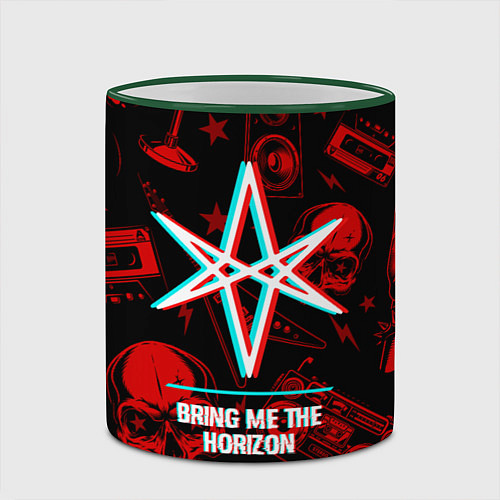 Кружка цветная Bring Me the Horizon rock glitch / 3D-Зеленый кант – фото 2