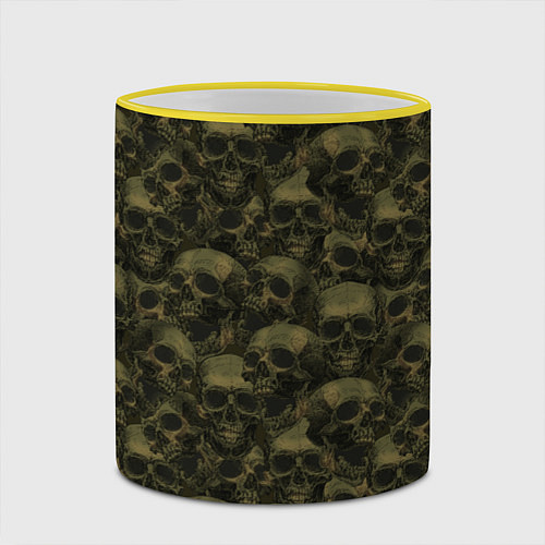 Кружка цветная Страшный рисунок из черепов / 3D-Желтый кант – фото 2
