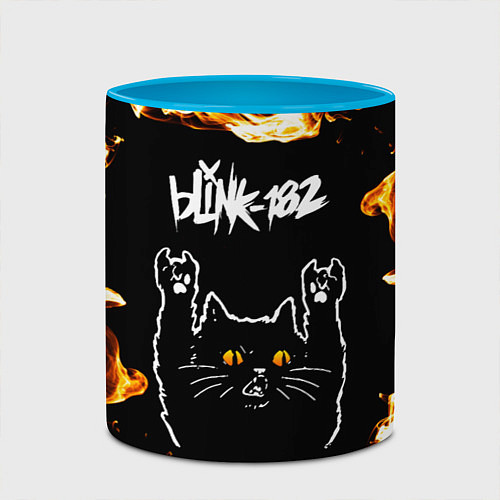 Кружка цветная Blink 182 рок кот и огонь / 3D-Белый + небесно-голубой – фото 2