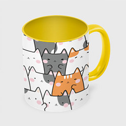 Кружка 3D Семья котиков, цвет: 3D-белый + желтый