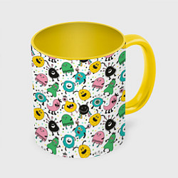 Кружка 3D Весёлые монстры, цвет: 3D-белый + желтый