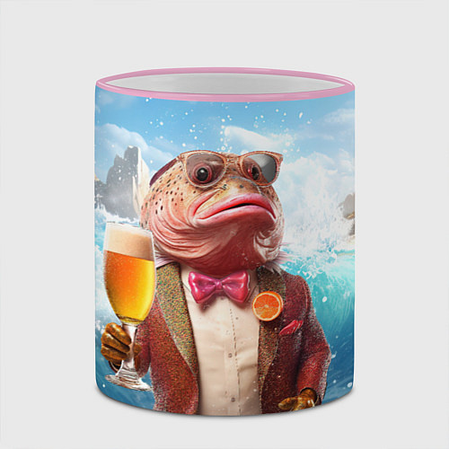 Кружка цветная Мистер карп с пивом / 3D-Розовый кант – фото 2
