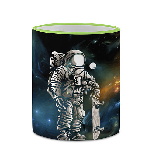 Кружка цветная Космонавт-скейтбордист / 3D-Светло-зеленый кант – фото 2
