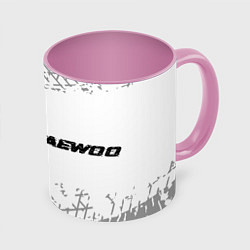 Кружка 3D Daewoo speed на светлом фоне со следами шин: надпи, цвет: 3D-белый + розовый
