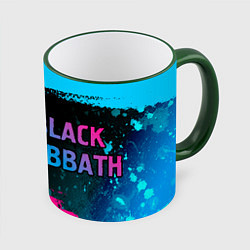 Кружка 3D Black Sabbath - neon gradient: надпись и символ, цвет: 3D-зеленый кант