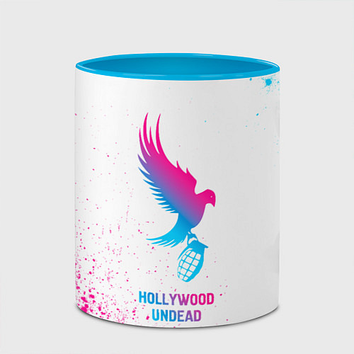 Кружка цветная Hollywood Undead neon gradient style / 3D-Белый + небесно-голубой – фото 2