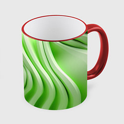 Кружка 3D Белые и зеленый волны, цвет: 3D-красный кант