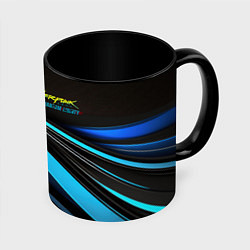 Кружка 3D Cyberpunk 2077 phantom liberty black blue abstract, цвет: 3D-белый + черный