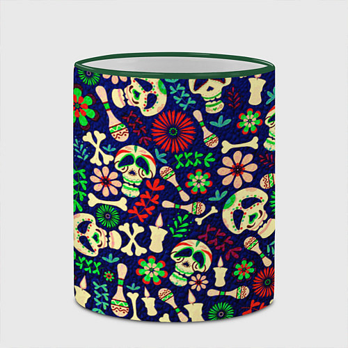 Кружка цветная Мексиканский карнавал - Carnaval Mexicano / 3D-Зеленый кант – фото 2