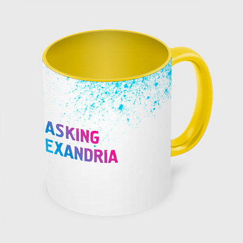 Кружка цветная Asking Alexandria neon gradient style: надпись и с / 3D-Белый + желтый – фото 1