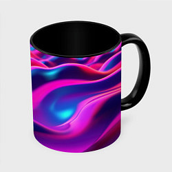 Кружка 3D Фиолетовые неоновые волны, цвет: 3D-белый + черный