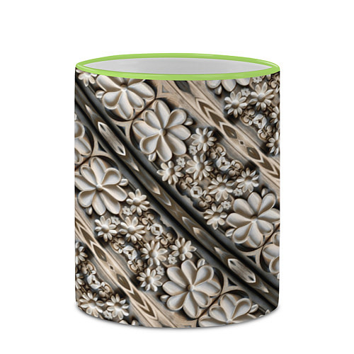 Кружка цветная Бежевые деревянные цветы / 3D-Светло-зеленый кант – фото 2