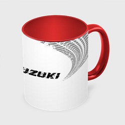 Кружка 3D Suzuki speed на светлом фоне со следами шин: надпи, цвет: 3D-белый + красный