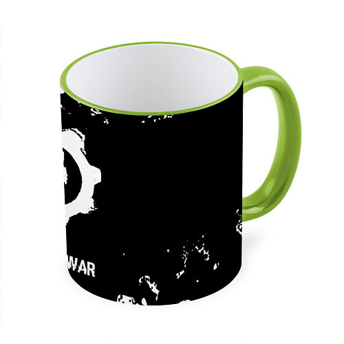 Кружка цветная Gears of War glitch на темном фоне / 3D-Светло-зеленый кант – фото 1