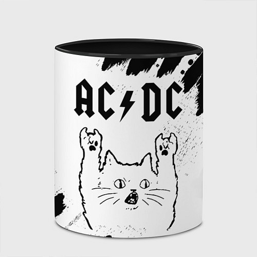 Кружка цветная AC DC рок кот на светлом фоне / 3D-Белый + черный – фото 2