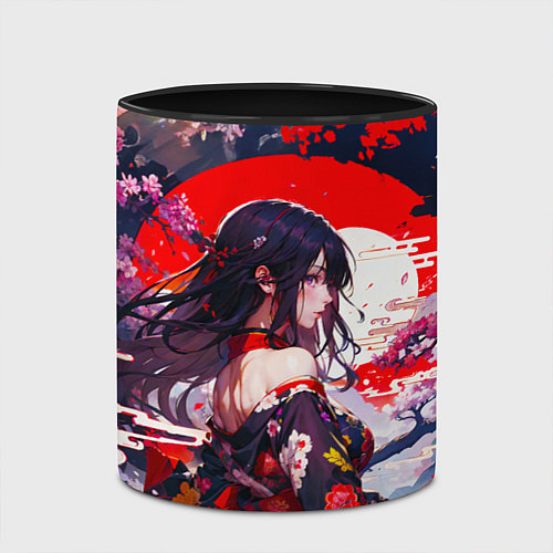 Кружка цветная Японская девушка от нейросети / 3D-Белый + черный – фото 2
