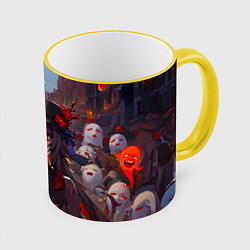 Кружка 3D Ху тао с призраками - Геншин, цвет: 3D-желтый кант