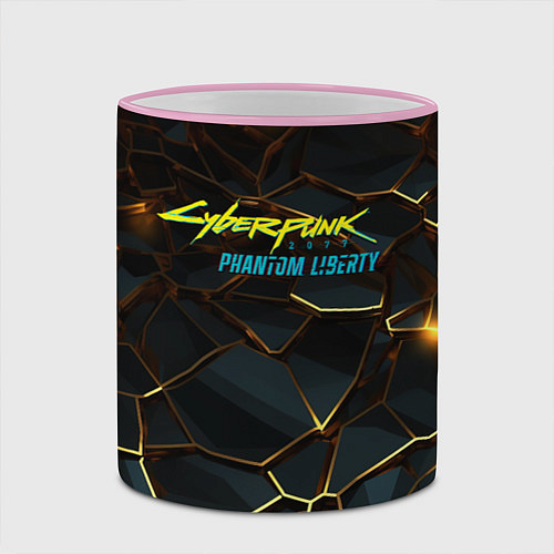 Кружка цветная Cyberpunk 2077 phantom liberty gold abstract / 3D-Розовый кант – фото 2