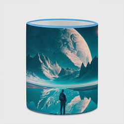 Кружка 3D Человек на неизвестной планете, цвет: 3D-небесно-голубой кант — фото 2