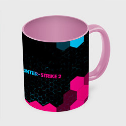 Кружка 3D Counter-Strike 2 - neon gradient: надпись и символ, цвет: 3D-белый + розовый