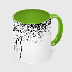 Кружка 3D Rolling Stones рок кот на светлом фоне, цвет: 3D-белый + светло-зеленый