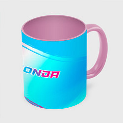 Кружка 3D Honda neon gradient style: надпись и символ, цвет: 3D-белый + розовый