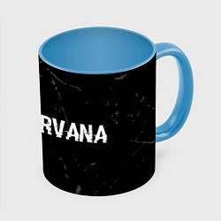 Кружка 3D Nirvana glitch на темном фоне: надпись и символ, цвет: 3D-белый + небесно-голубой